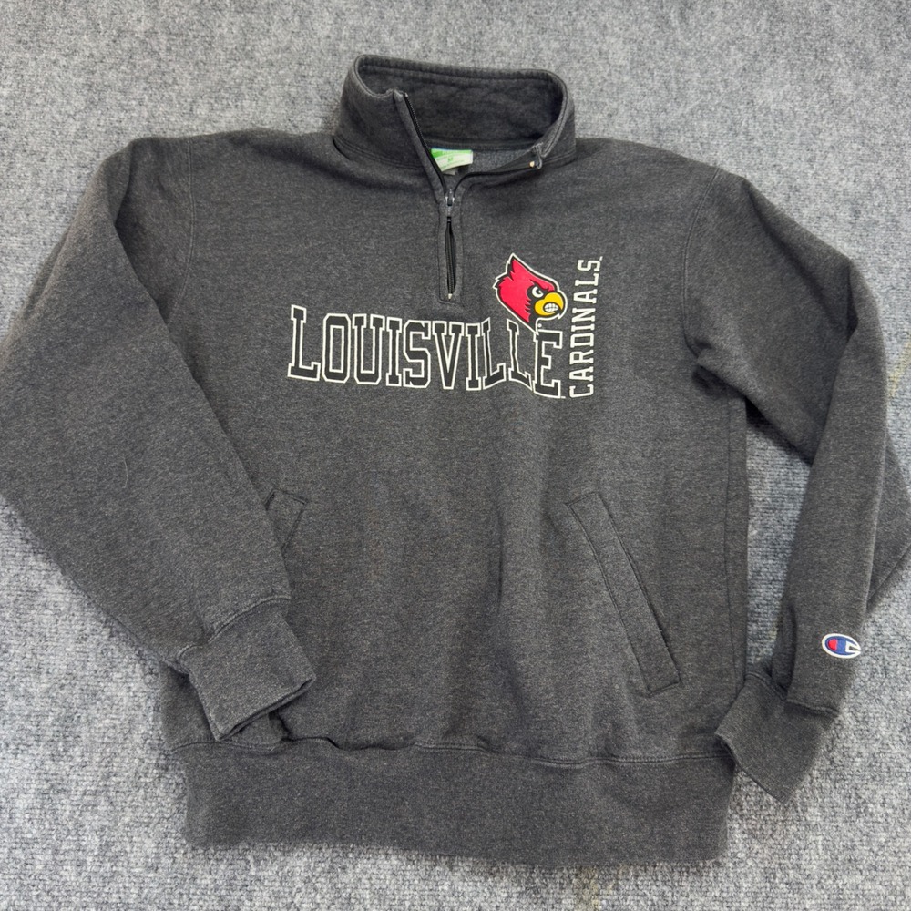 Champion Louisville Cardinals Quarter Zip Fleece Pullover Gray Size M